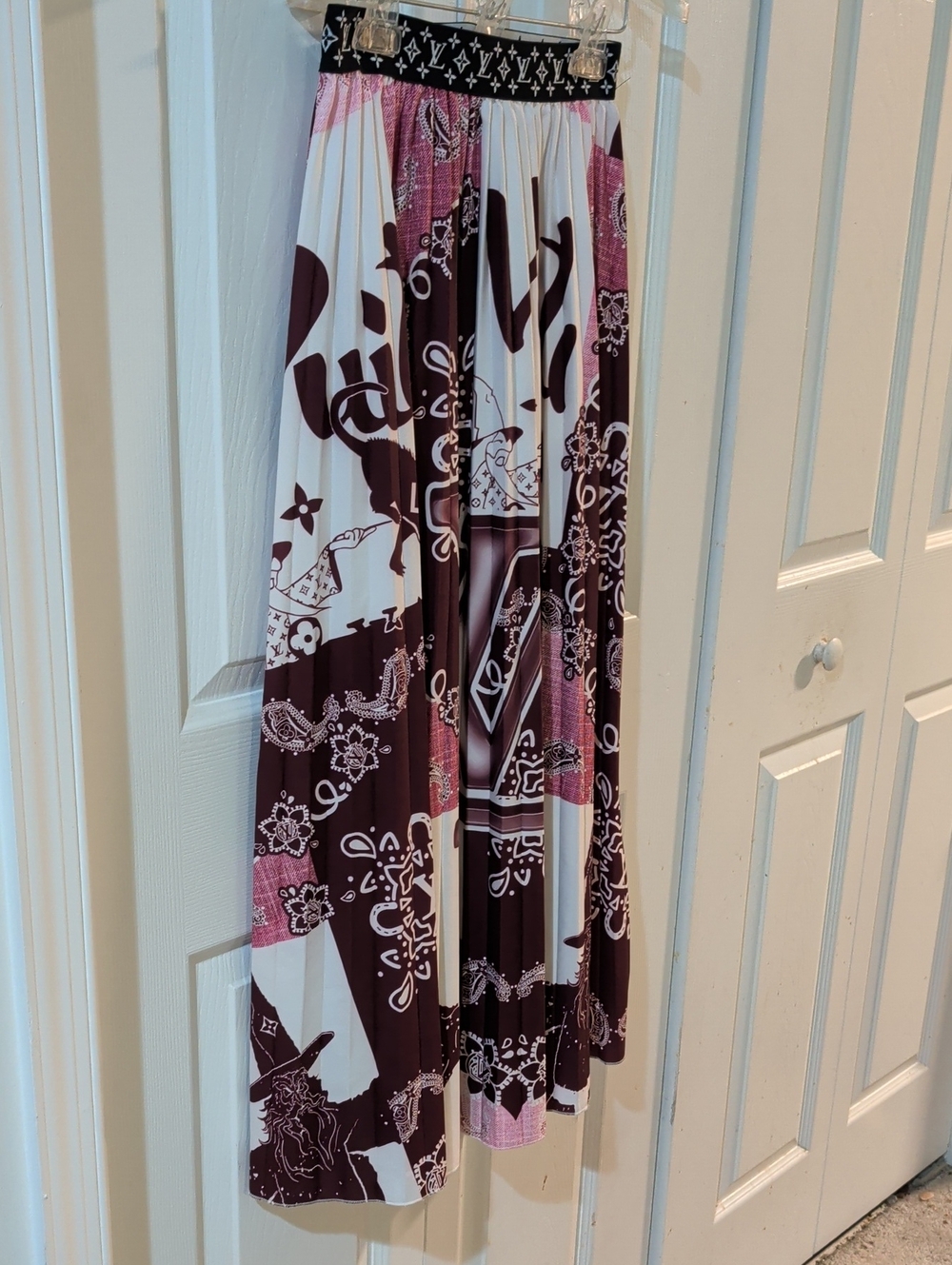 Pleated Printed Maxi Skirt - Pink & Brown